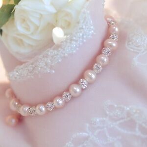 925 Sterling Silver with Freshwater Pearls and Crystal beads Bracelet.